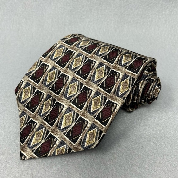 Siena Collezione Men’s Brown Geometric Silk Tie, 3.75 x 56 - Picture 1 of 6